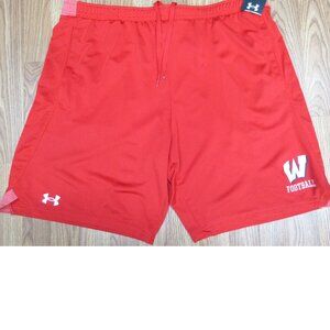 NEW! WISCONSIN FOOTBALL UNDER ARMOUR Mens ATHLETIC SHORTS Sz 2X-LARGE, XXL